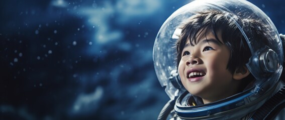 Asian Child Astronaut Dreams of the Cosmos
