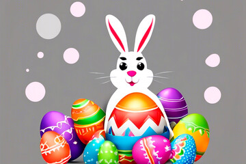 Obraz na płótnie Canvas Happy Easter Bunny with many colorful easter eggs.