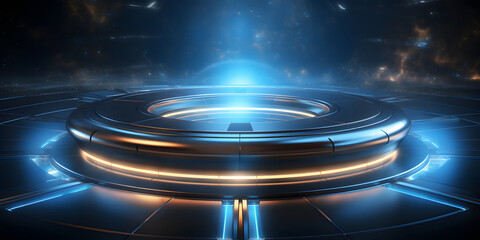 Futuristic stand or podium background. Sci-fi technology display background.
