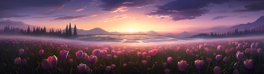  Twilight's glow illuminating a field of delicate tulips. © Snap Genius 