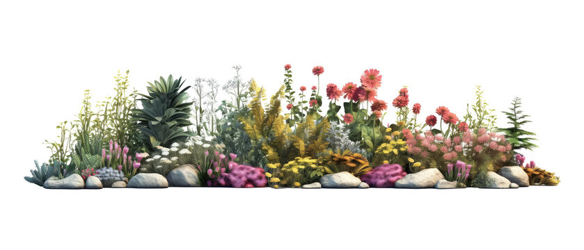 flowerbed in a garden isolated on transparent background