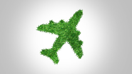 Plane icon with green forest. Plane sign in the middle of untouched nature. Eco-friendly Plane symbol, Ecology project concept. 3d rendering.