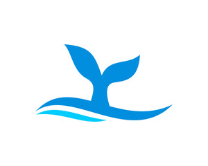 Whale tail on the blue wave vector icon logo