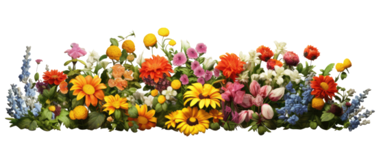 colorful flower garden in full bloom isolated on transparent background