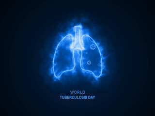 Tuberculosis Day 2d illustration, World TB Day, abstract blue fire neon lung care background