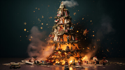 Burning toy Christmas tree