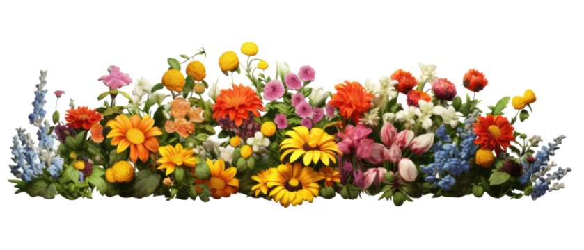 colorful flower garden in full bloom isolated on transparent background