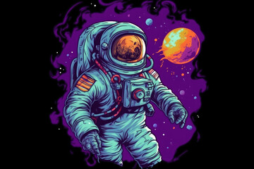 A zombie astronaut with Brains in Space professional t-shirt design Halloween theme AI Generated