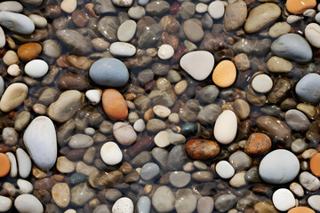 Fototapeta na wymiar Seamless pattern with stones lie in the water. Light ripples. Top view. Background texture