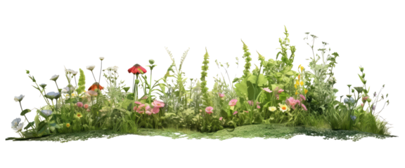 beautiful piece of green meadow flowers isolated on transparent background