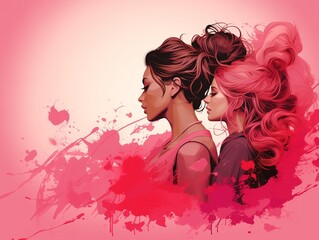 Graceful Feminine Profiles with Romantic Rose Splash Art