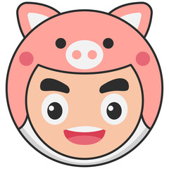 Cute Pig Animal Head Avatar Illustration