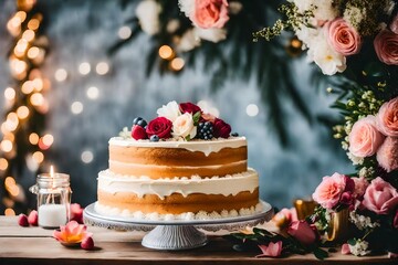 Obraz na płótnie Canvas cake with roses and candles