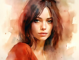 Dramatic Watercolor Portrait of a Young Woman - Expressive and Emotional Artistic Rendering of a Female Figure with Deep Emotions and Vivid Colors