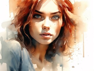 Dramatic Watercolor Portrait of a Young Woman - Expressive and Emotional Artistic Rendering of a Female Figure with Deep Emotions and Vivid Colors