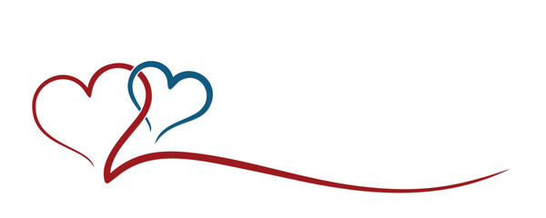 The symbol of stylized red and blue hearts.
