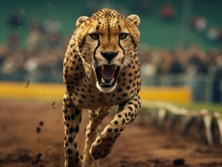 A cheetah running on a track. Generative AI.