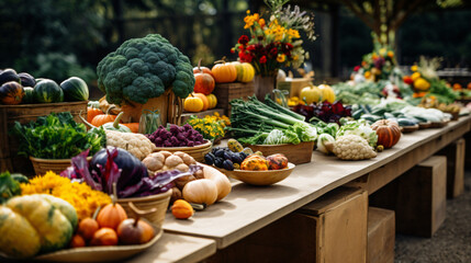 A large table of local organic vegetables