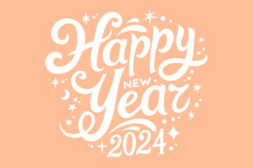 Happy new year 2024 design. Pantone color 2024 Peach Fuzz. Design for poster, banner, greeting, 2024 celebration