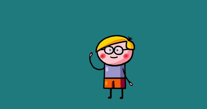 Cartoon kid character animated  Yanec color boy isolated gestures set two. Moving child serie transparent. Useful content presenter no background.