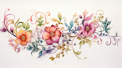 Watercolor floral pattern on white isolated background