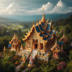 Thai Temple Elegance: Beautiful Thai Temple in Abstract Splendor