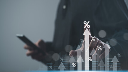 Success leadership businessman hand with growth graph diagram. investment financial development. Sale managemant market report. Goal and strategy for Business company target plan.