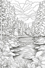 fall river clean line coloring page for Kids and adults