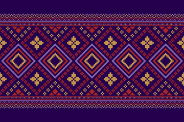 Purple cross stitch traditional ethnic pattern paisley flower Ikat background abstract Aztec African Indonesian Indian seamless pattern for fabric print cloth dress carpet curtains and sarong