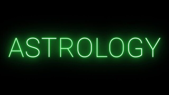 Flickering neon green glowing astrology sign animated black background
