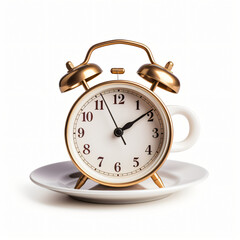 Obraz na płótnie Canvas Clock on coffee cup isolated on white background