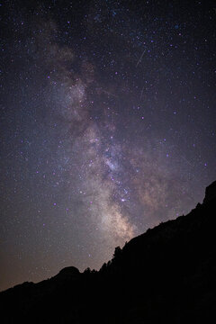 Night sky with stars. Milky Way galaxy and captured meteors. 