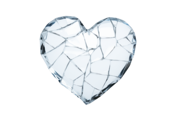 love heart made from broken shards of glass, on transparent background