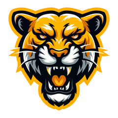 Roaring panther head yellow illustration front view , angry panther head mascot , Panther head , head panther  