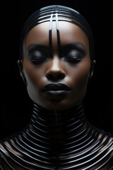Elegant and Strong Model with Striking Collar and Artistic Makeup