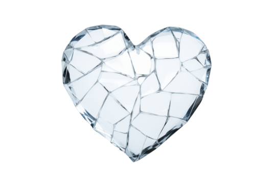 love heart made from broken shards of glass, on transparent background