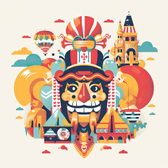 Fiestas Patrias Chile concept illustration flat art design, AI Generated