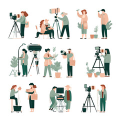 Film crew movie production studio staff Flat vector illustration daily activities working AI Generated