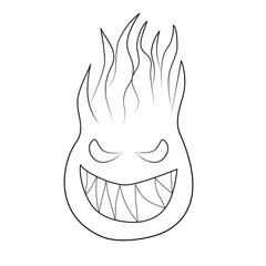 Angry flame Doodle style Black line vector illustration Isolated on white background