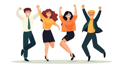 Happy smiling people jumping at work winning party Flat vector illustration daily activities working AI Generated
