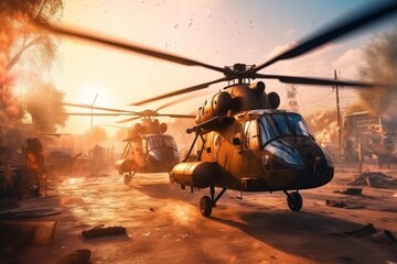 military war helicopter ready to take off - obrazy, fototapety, plakaty