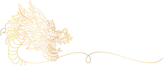 Chinese New Year 2024 vector, the year of the Dragon, gold line artdragon head characters. Happy Chinese New Year 2024 year of the Dragon