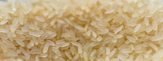 Close up shot of the white rice. Food