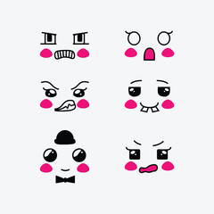 Set of cute eyes expressive emotion face design icon