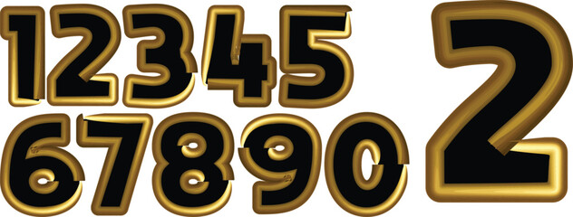 Golden Number 3D Style Font. One to Nine Isolated Letters. Birthday golden numbers Vector design elements. Golden numbers set. Vector 3d illustration
