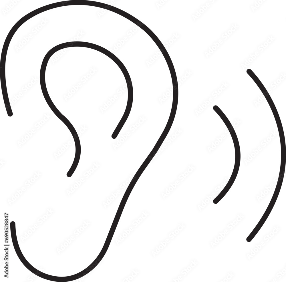Poster ear vector icon, hearing symbol. human ear listening icon in outline style. simple, flat design with