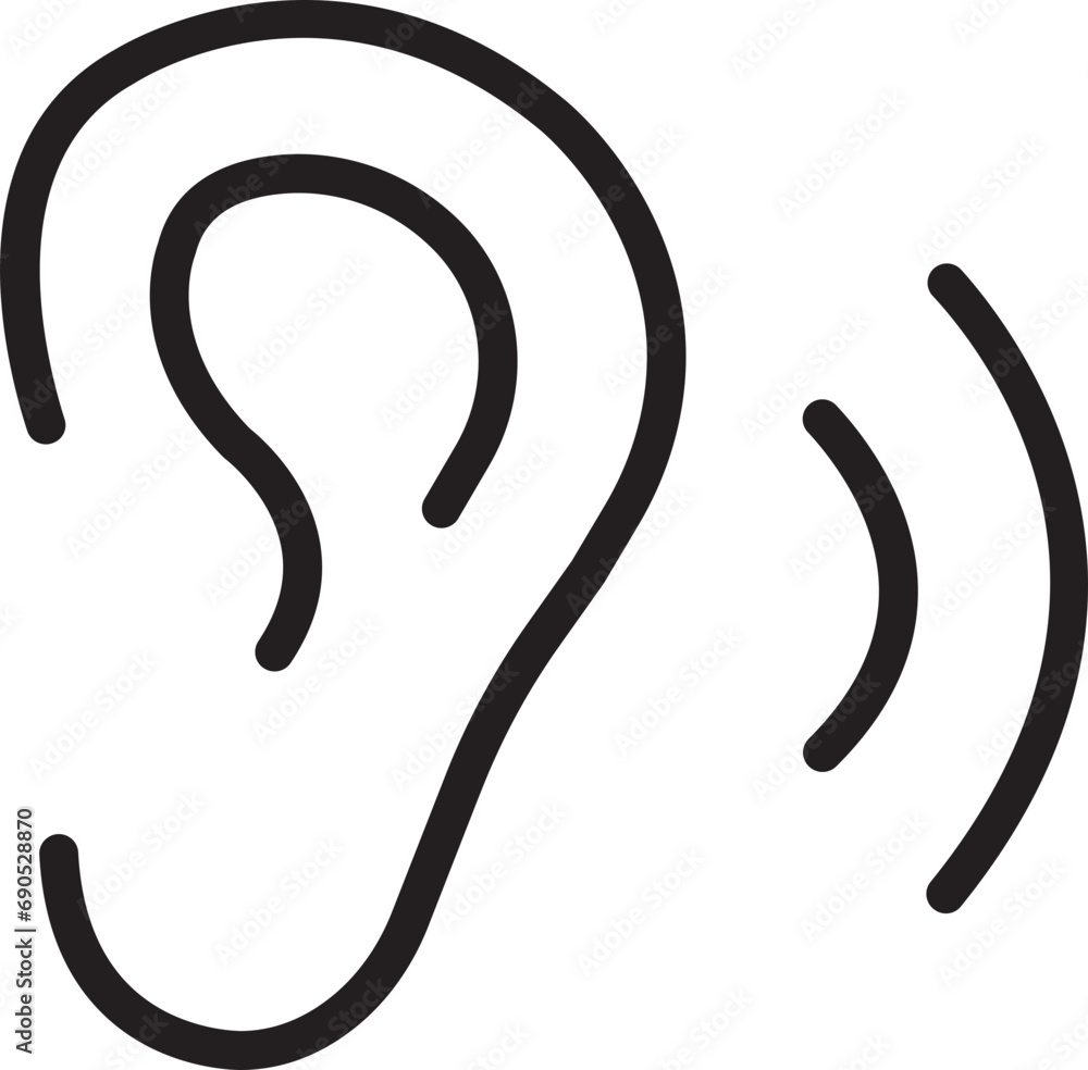 Poster ear vector icon, hearing symbol. human ear listening icon in outline style. simple, flat design with