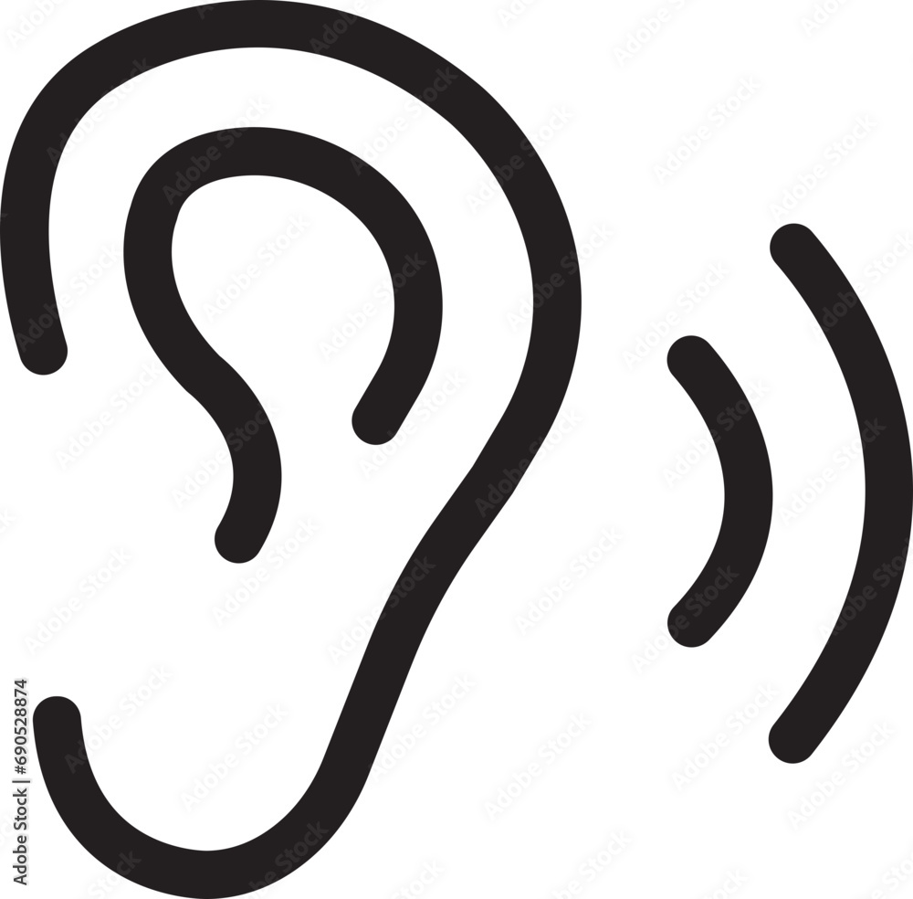 Poster ear vector icon, hearing symbol. human ear listening icon in outline style. simple, flat design with