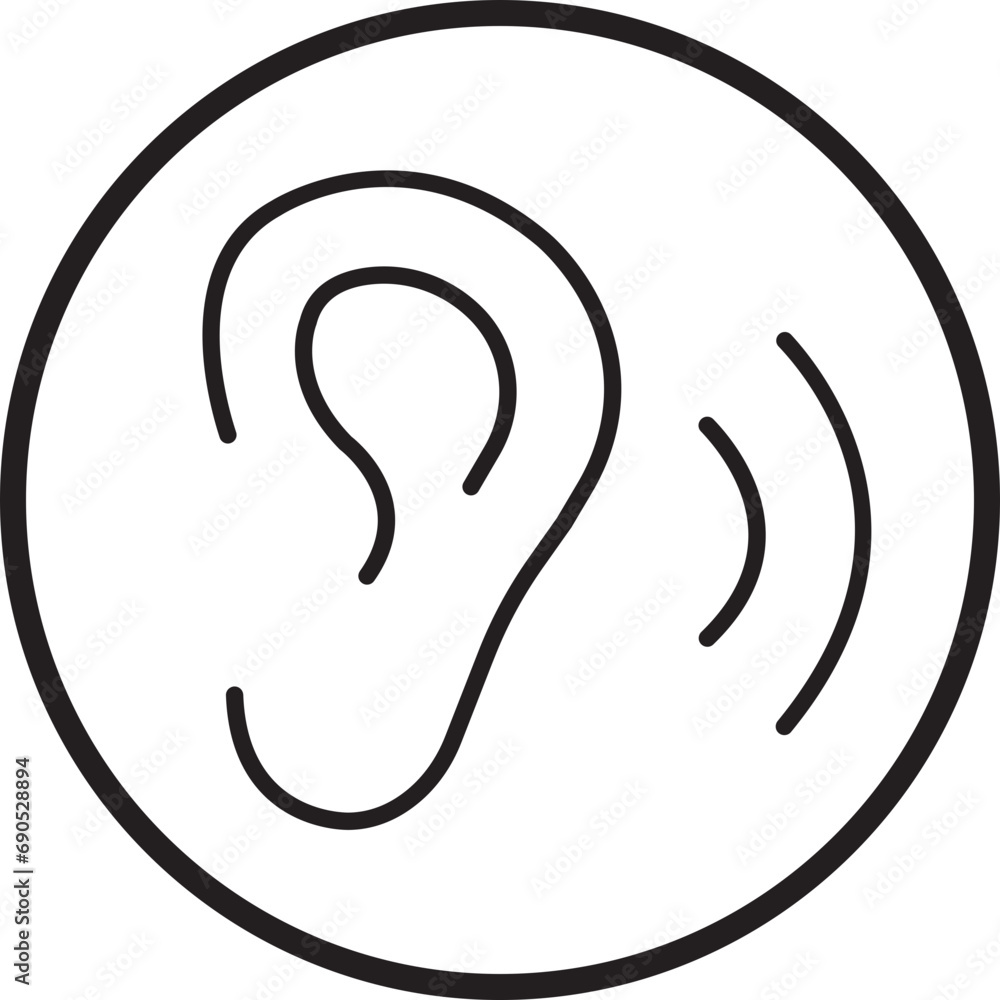 Poster ear vector icon, hearing symbol. human ear listening icon in outline style. simple, flat design with