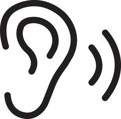Ear vector icon, hearing symbol. Human ear listening icon in outline style. Simple, Flat design with editable stock for web or mobile app isolated on transparent background. - obrazy, fototapety, plakaty